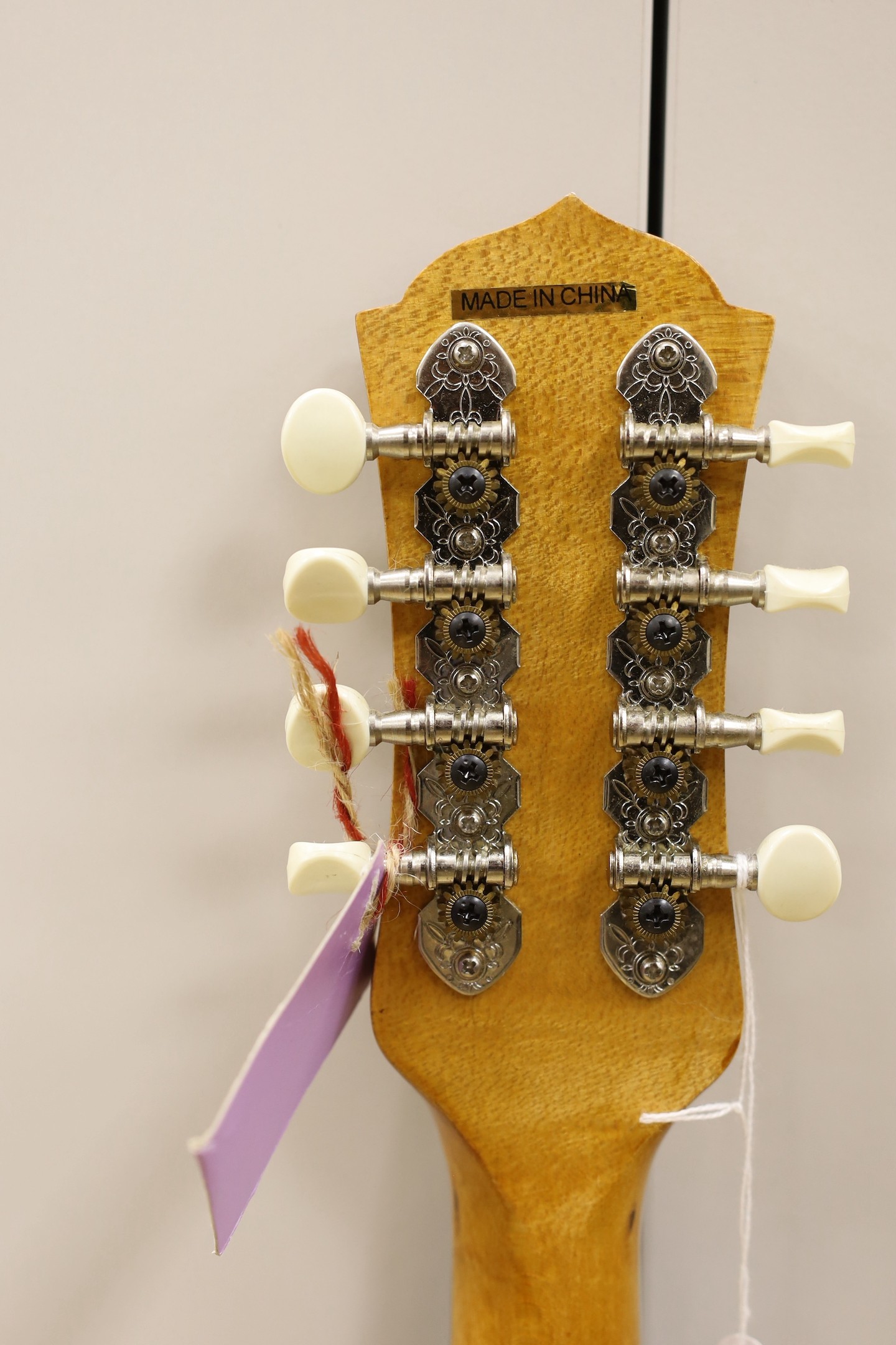 An Ashbury mandolin ‘Resonator’ with fitted, padded case, mandolin 69 cms high.